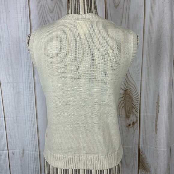 Belle du Jour Sweater Vest Cable Knit Sleeveless V-Neck White Size Medium - Picture 3 of 9
